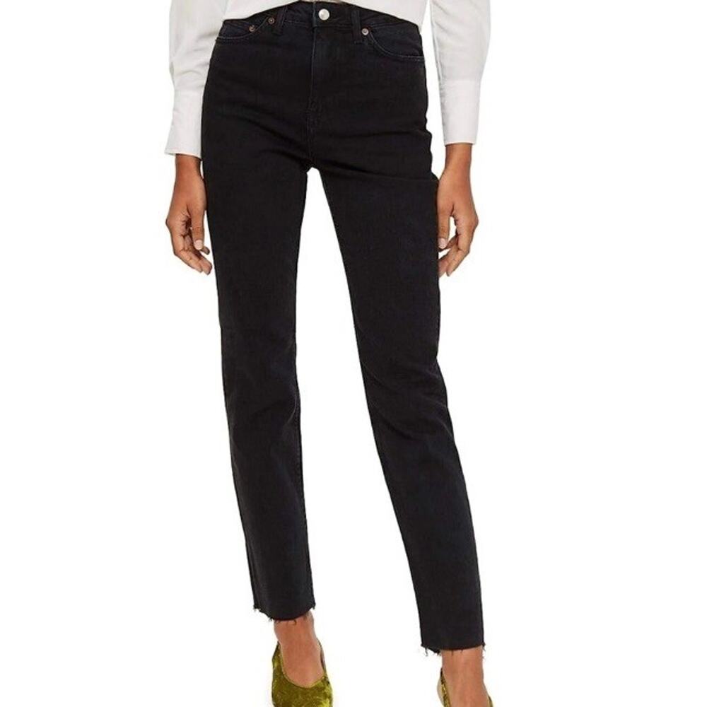 Topshop Straight Leg Raw Hem Mom Jeans Women 28 High Waist New black